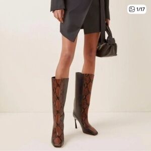 Jimmy Choo Black and Brown Mabyn Snake Print Heeled Boots 85